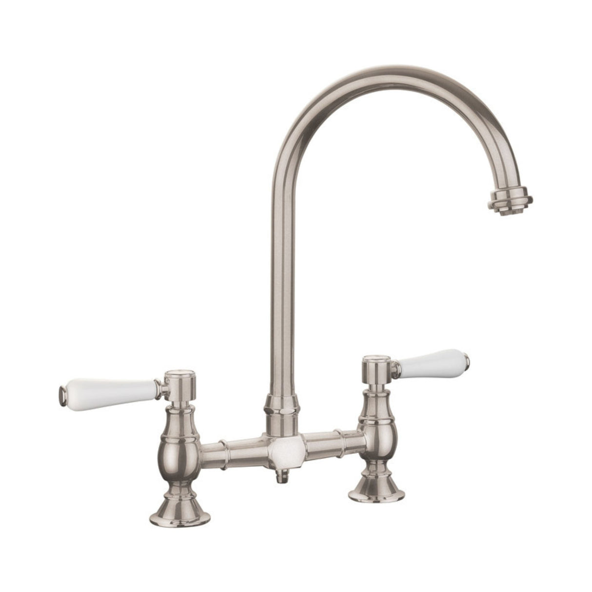 Rangemaster_Belfast_Bridge_Kitchen_Tap_with_White_Tipped_Lever_Handles_Traditional_Elegance_Brushed_Finish_TBL1BF