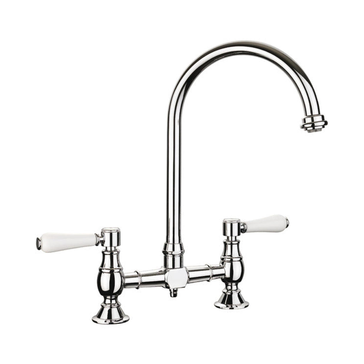 Rangemaster_Belfast_Bridge_Kitchen_Tap_with_White_Tipped_Lever_Handles_Traditional_Elegance_Chrome Finish TBL1CM