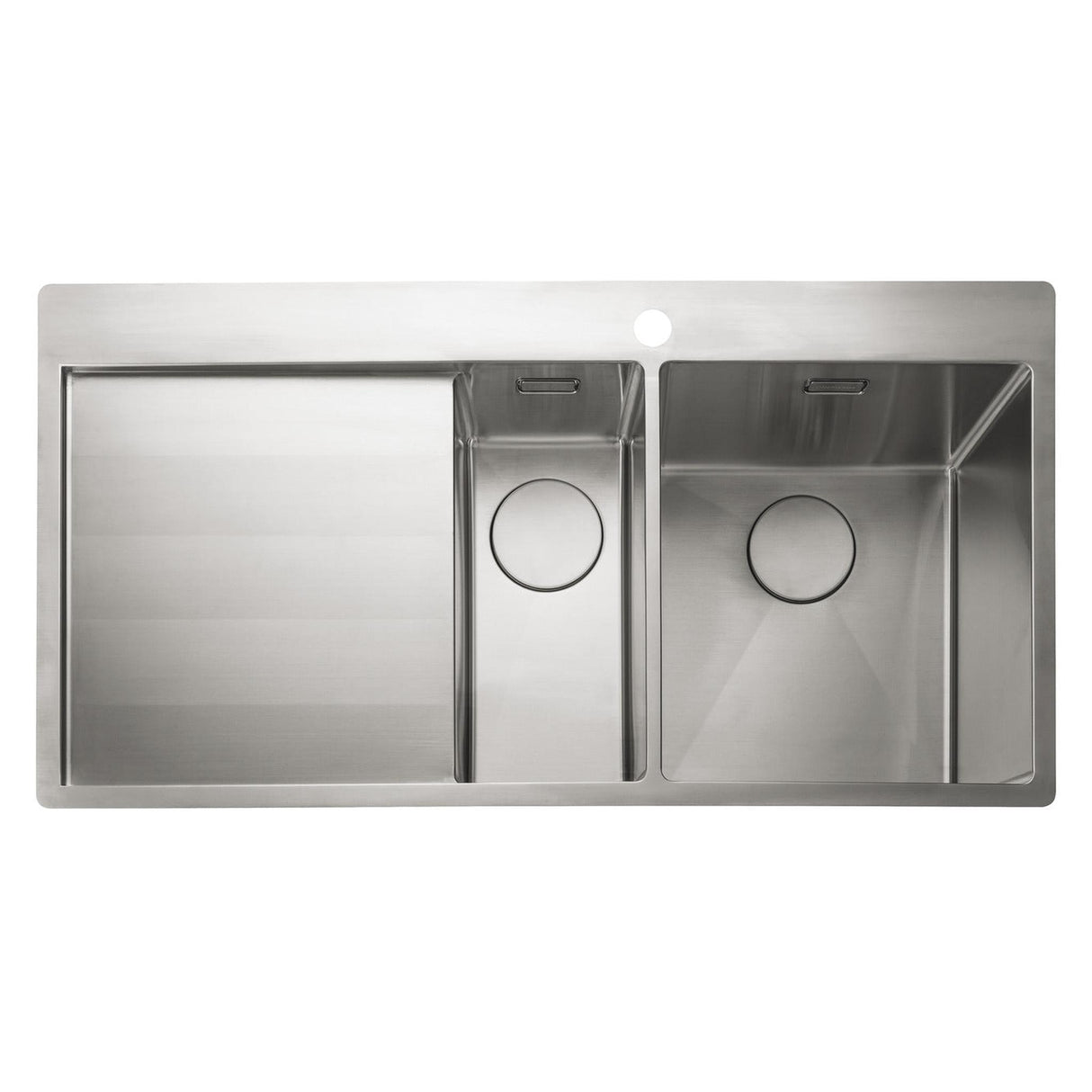 Rangemaster Cosmo Inset Mount One and Half Kitchen Sink For 600mm Cabinet in Stainless Steel Soft Brushed Left