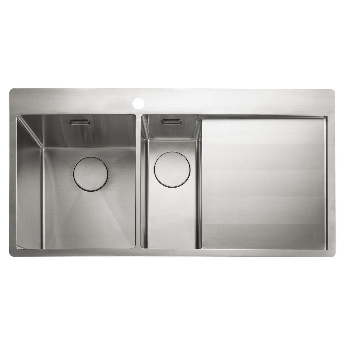 Rangemaster Cosmo Inset Mount One and Half Kitchen Sink For 600mm Cabinet in Stainless Steel Soft Brushed Right