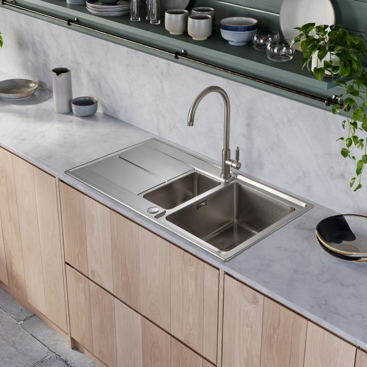 Rangemaster Hemlock C-Spout Mixer Tap with Single Lever Brushed NIckel Life Style