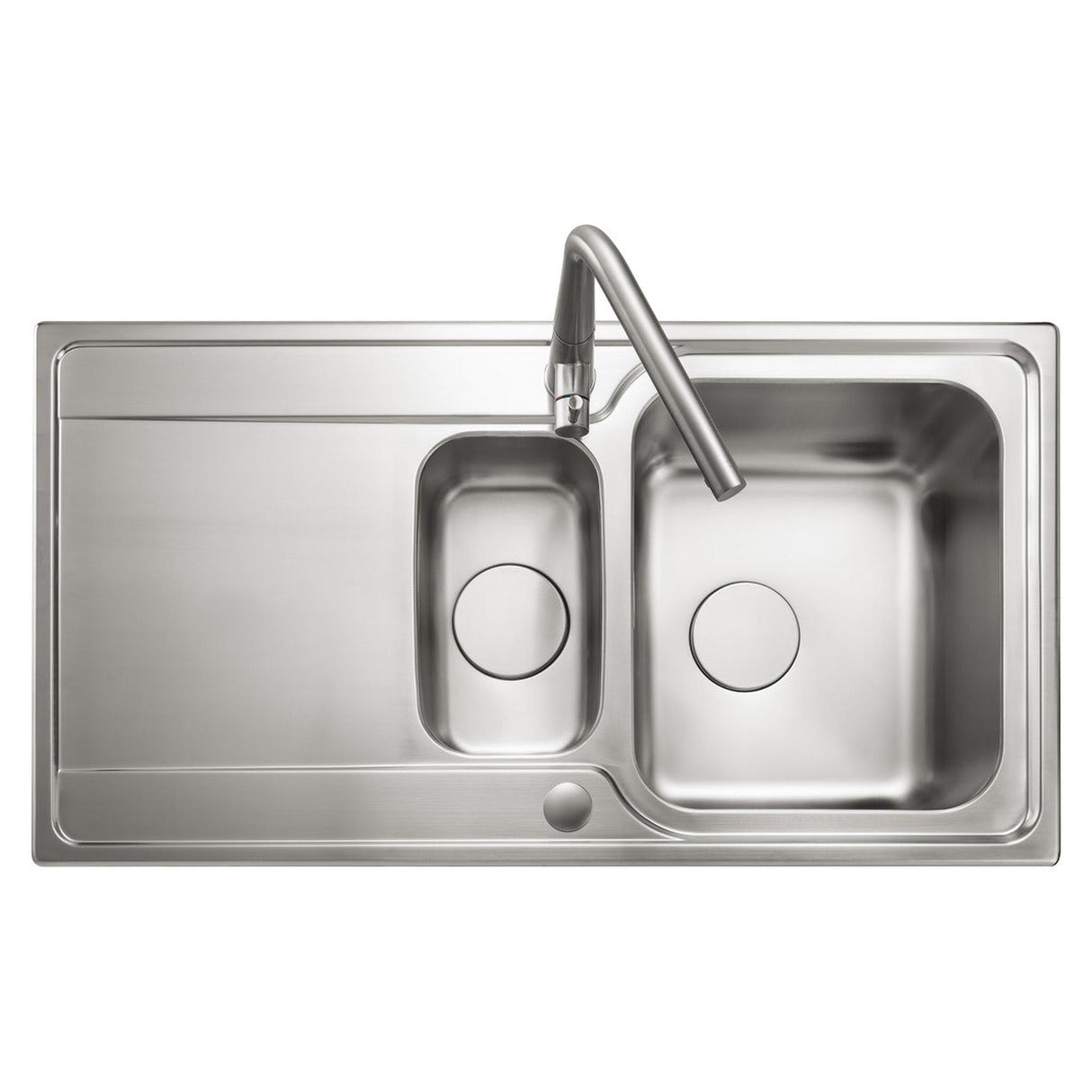 Rangemaster Iconica Inset Mount One and Half Bowl Kitchen Sink For 600mm Cabinet in Stainless Steel Front View