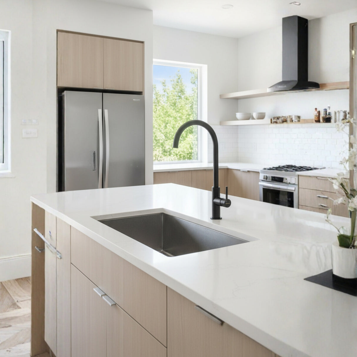 Rangemaster Igneous C-Spout Mixer Tap With Single Lever Mixer Tap Ash Black Life Style