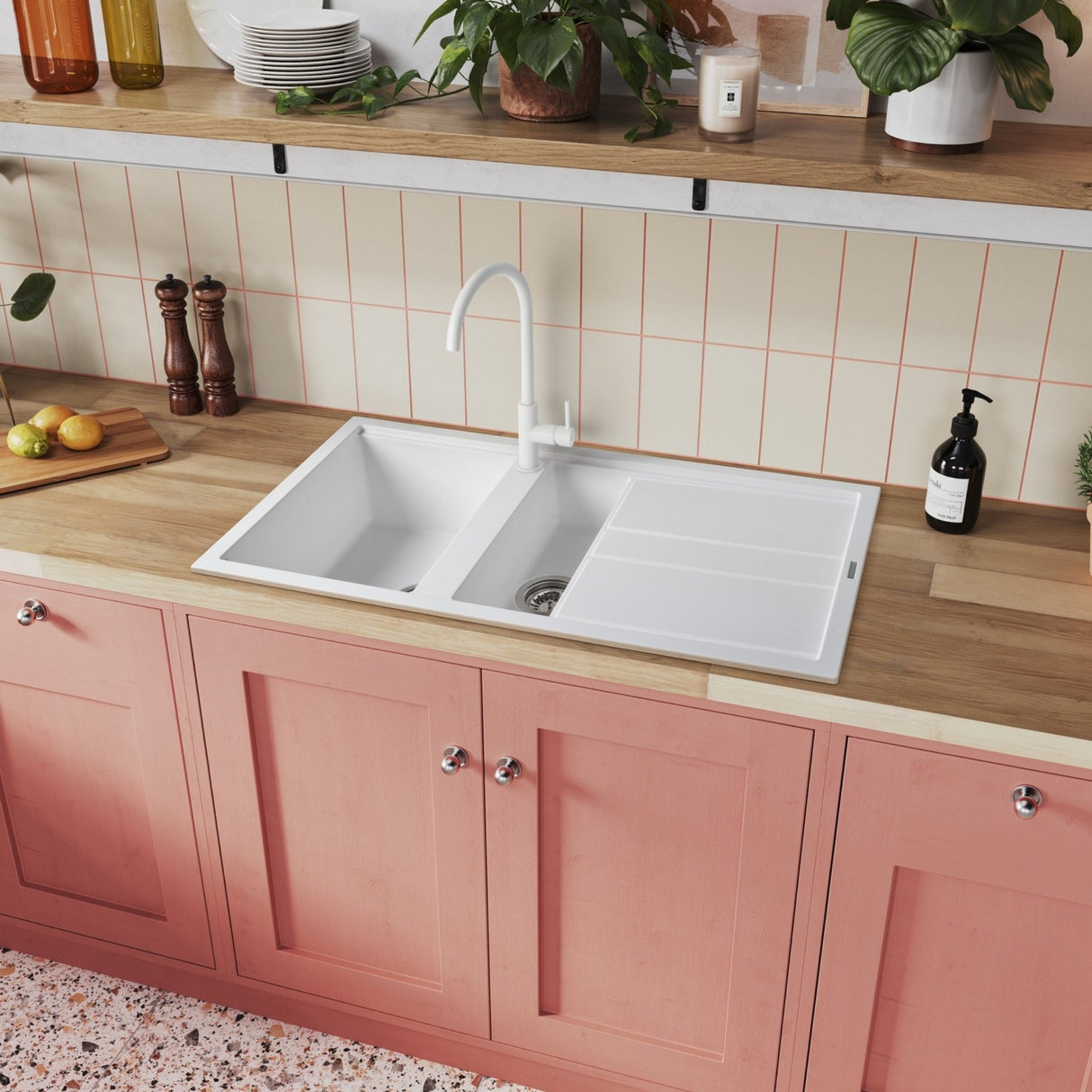 Rangemaster Igneous C-Spout Mixer Tap With Single Lever Mixer Tap Crystal White Life Style