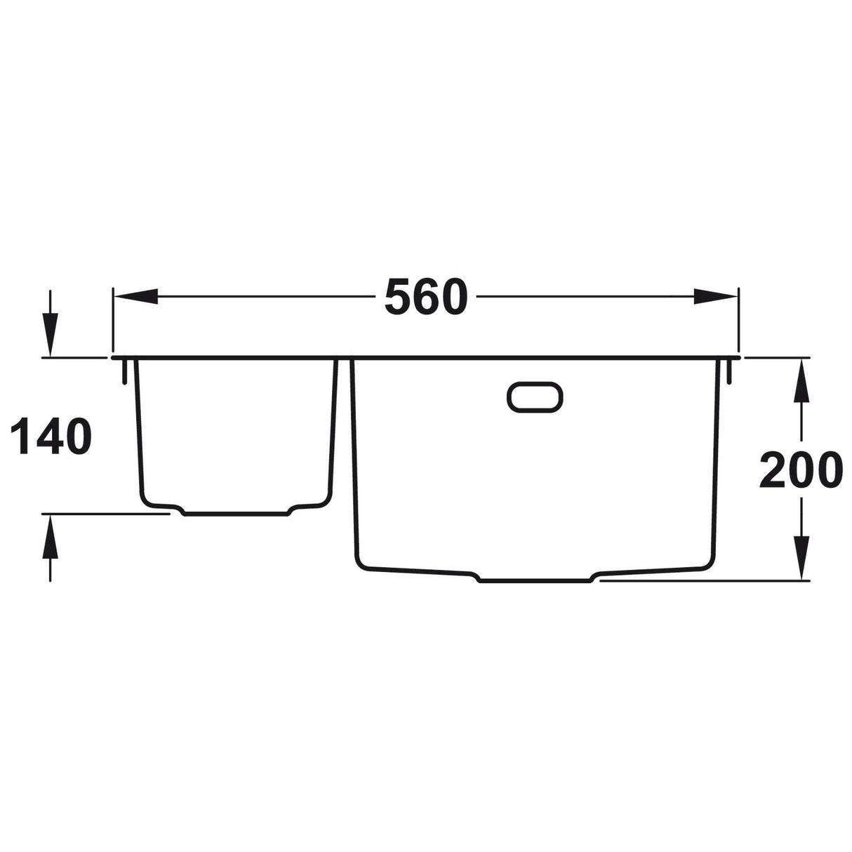 Rangemaster Kube Inset Mount One and Half Bowl Kitchen Sink For 600mm Cabinet in Stainless Steel Dimensions