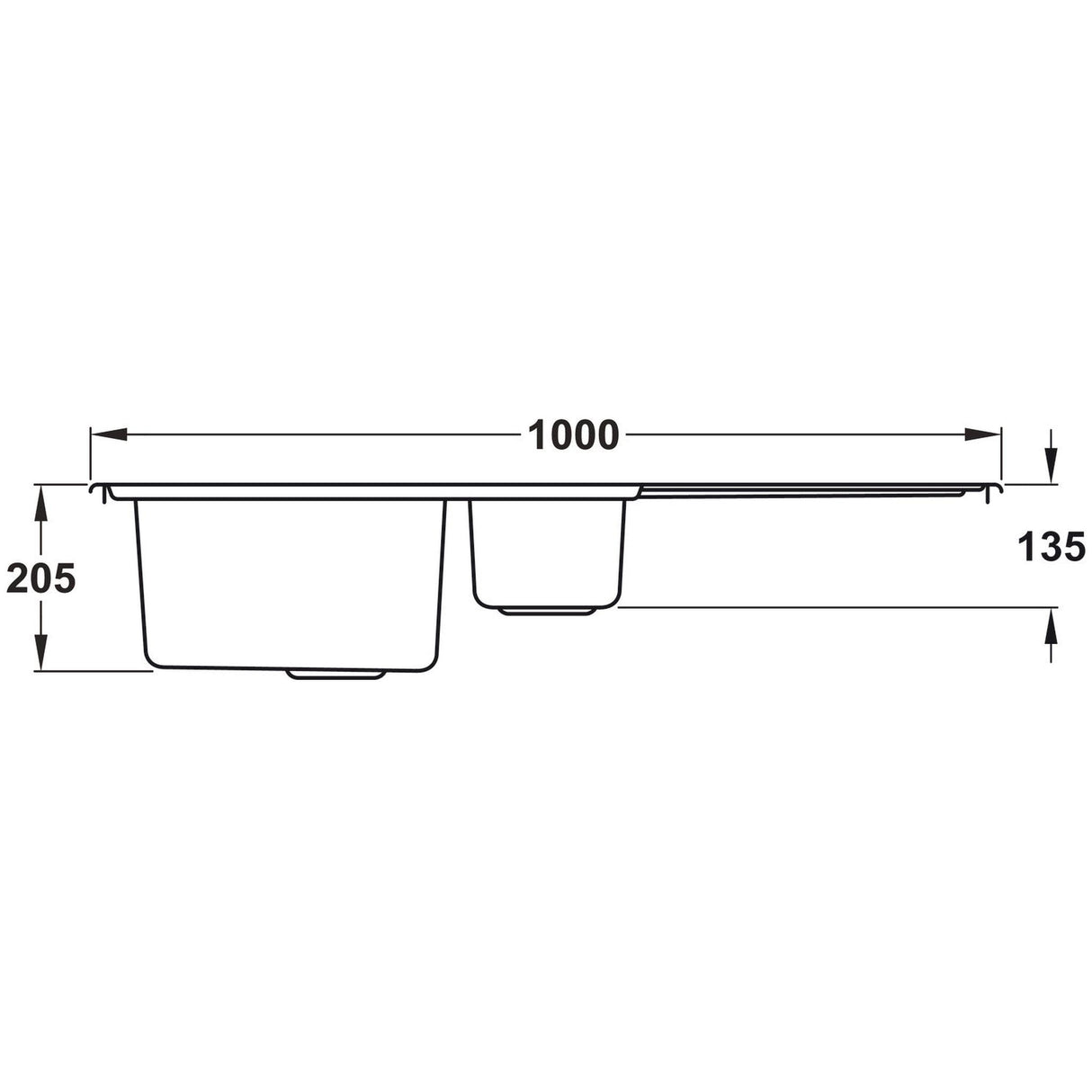 Rangemaster Oakland Inset Mount One and Half Bowl Kitchen Sink For 600mm Cabinet in Stainless Steel 56560741 Dimensions