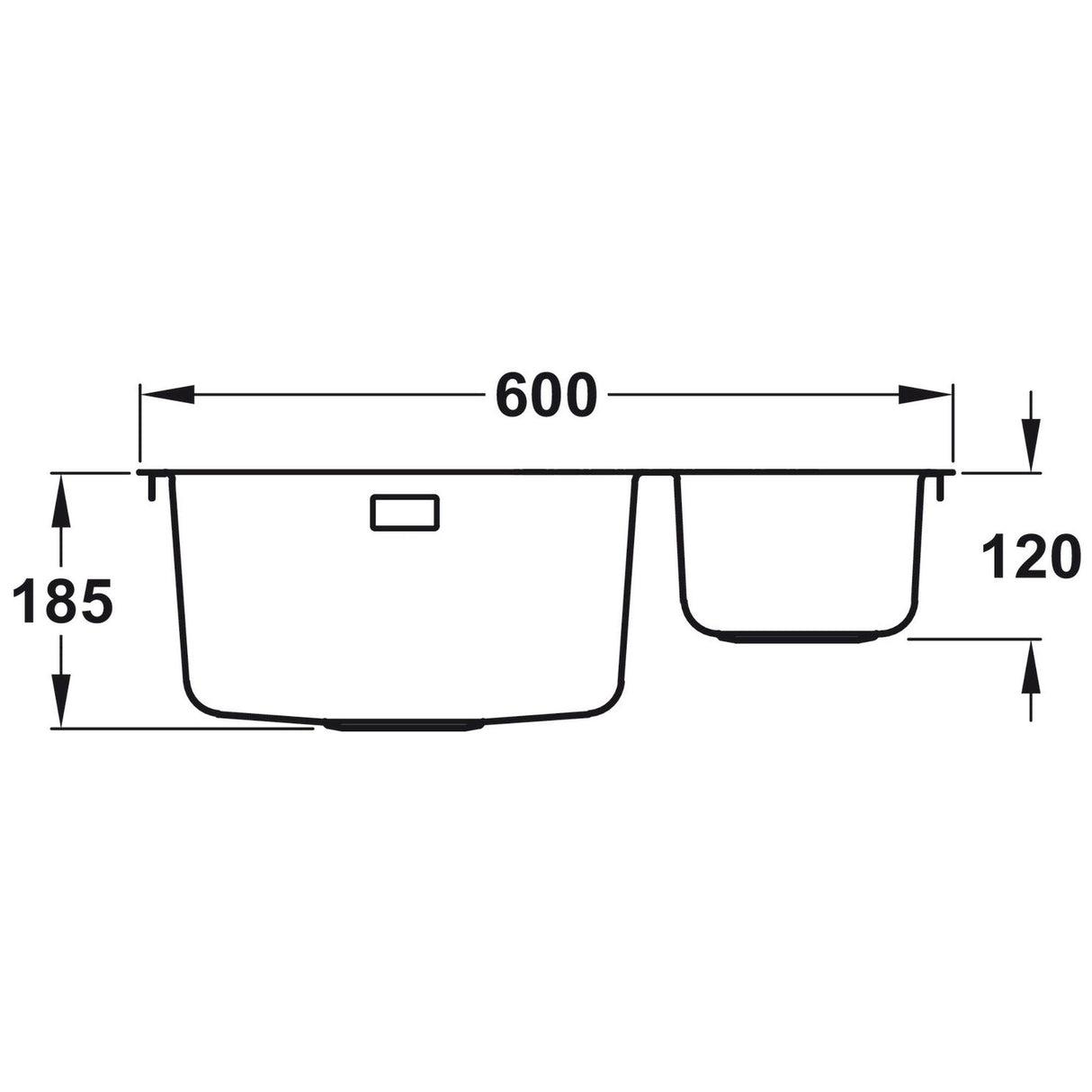 Rangemaster Quad Undermount Inset Mount One and Half Bowl Kitchen Sink For 600mm Cabinet in Stainless Steel Dimensions