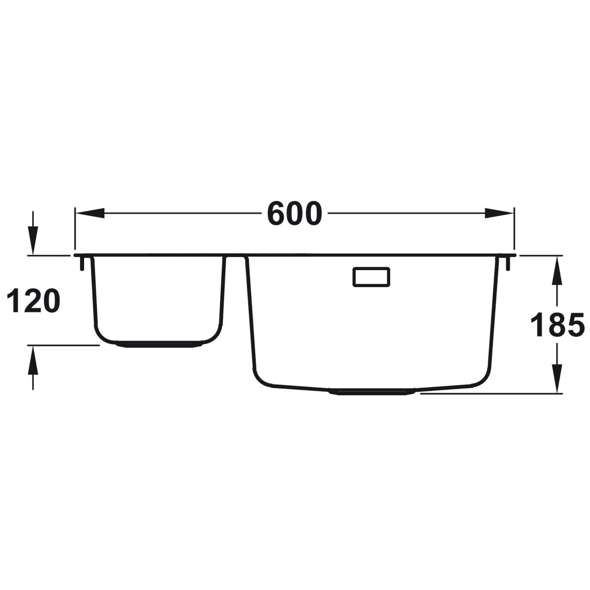 Rangemaster Quad Undermount Inset Mount One and Half Bowl Kitchen Sink For 600mm Cabinet in Stainless Steel Dimensions