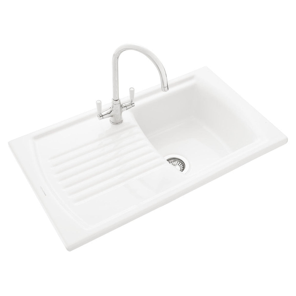 Rangemaster Tenby Inset Mount Single Bowl Kitchen Sink For 500mm Cabinet in White 57902791