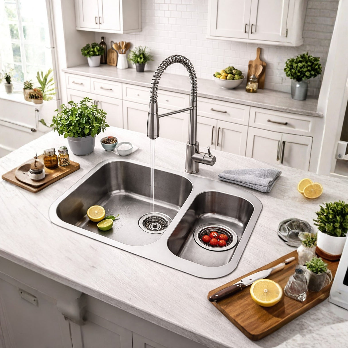 Smeg Alba Undermount One and Half Bowl Kitchen Sink For 600mm Cabinet in Stainless Steel Brushed Life Style