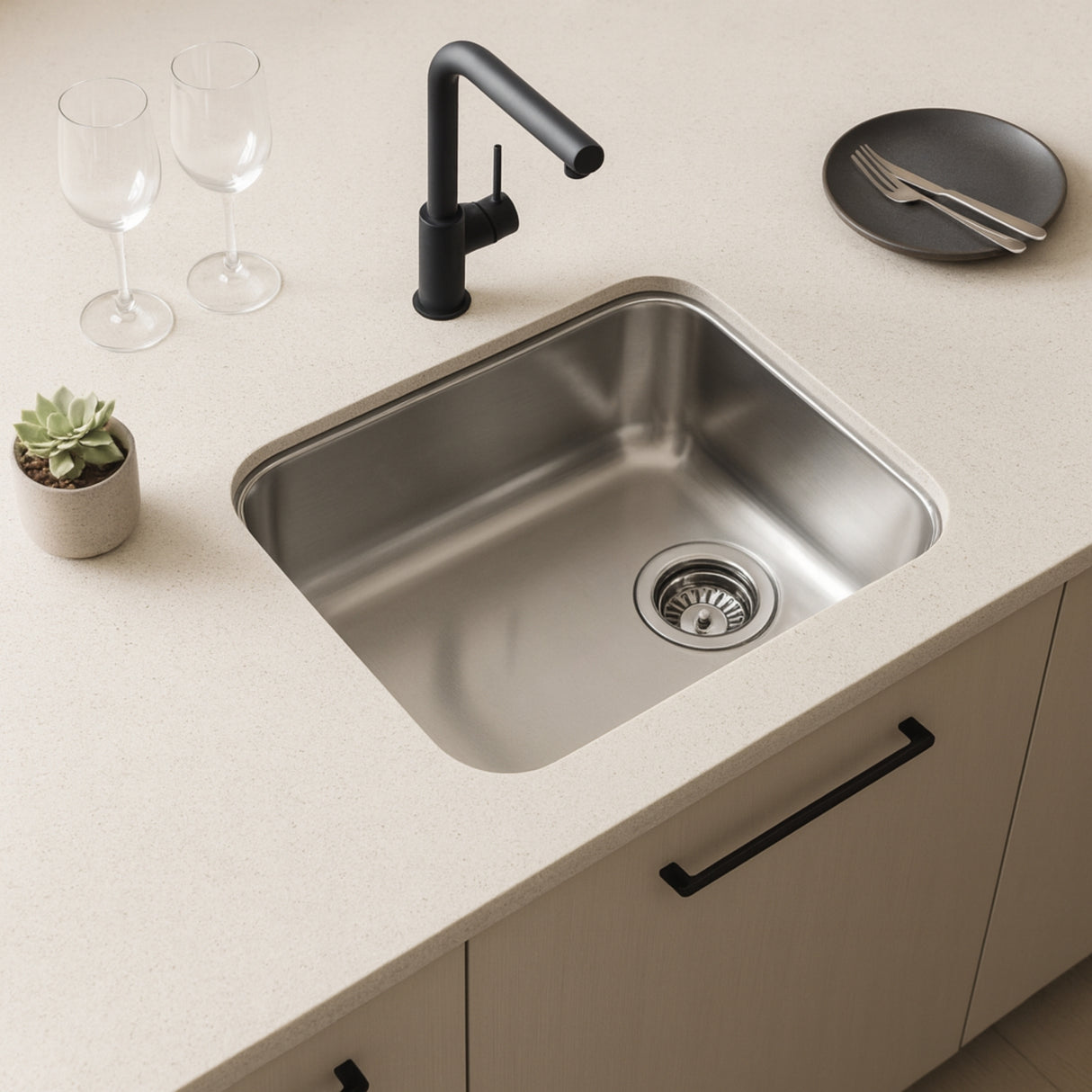 Smeg Alba Undermount Single Bowl Kitchen Sink for 500 mm Cabinet in Stainless Steel Brushed Life Style