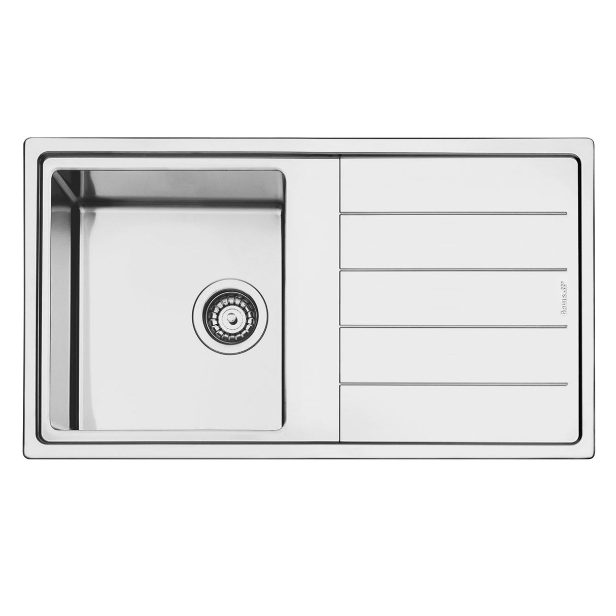 Smeg Mira Inset Mount Single Bowl Kitchen Sink for 600 mm Cabinet in Stainless Steel Brushed Left View