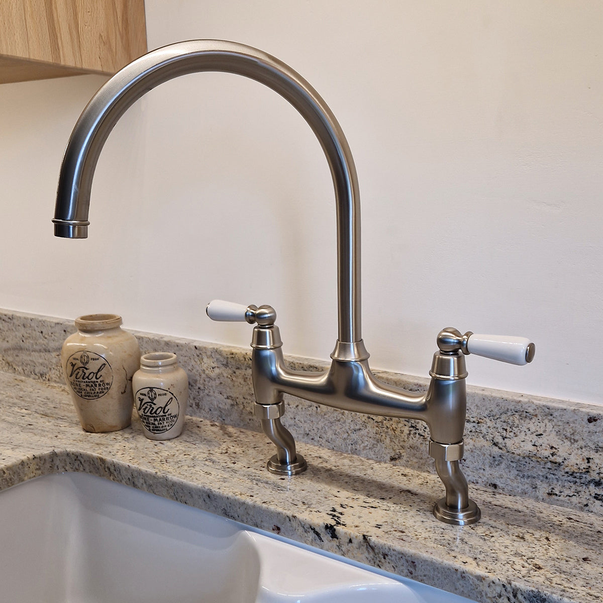 Bidbury & Co. Moreton Bridge Kitchen Mixer Tap with White Tipped Lever Handles & Regal Design