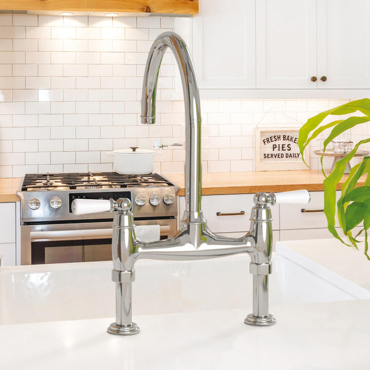 Bidbury & Co. Moreton Bridge Kitchen Mixer Tap with White Tipped Lever Handles & Regal Design