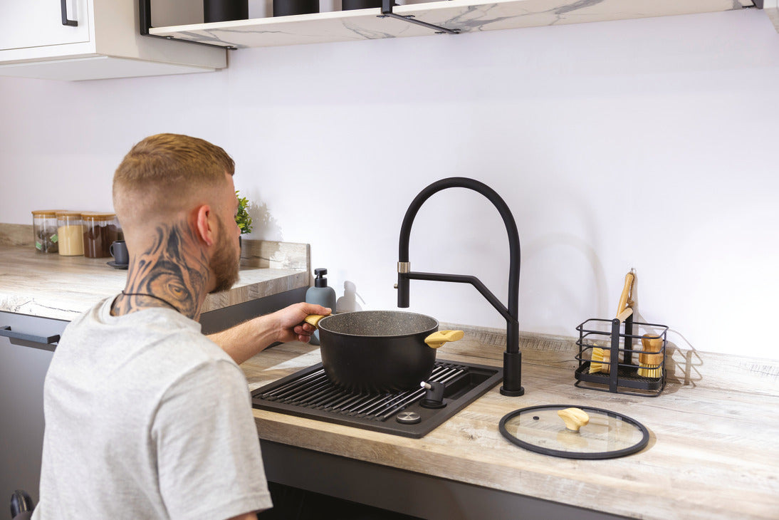 Abode LivInc Compact 1.25 Bowl Inset Granite Kitchen Sink in Black Metallic