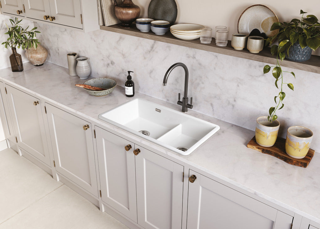 Rangemaster Rustique 1.5 Bowl White Ceramic Undermount Kitchen Sink x