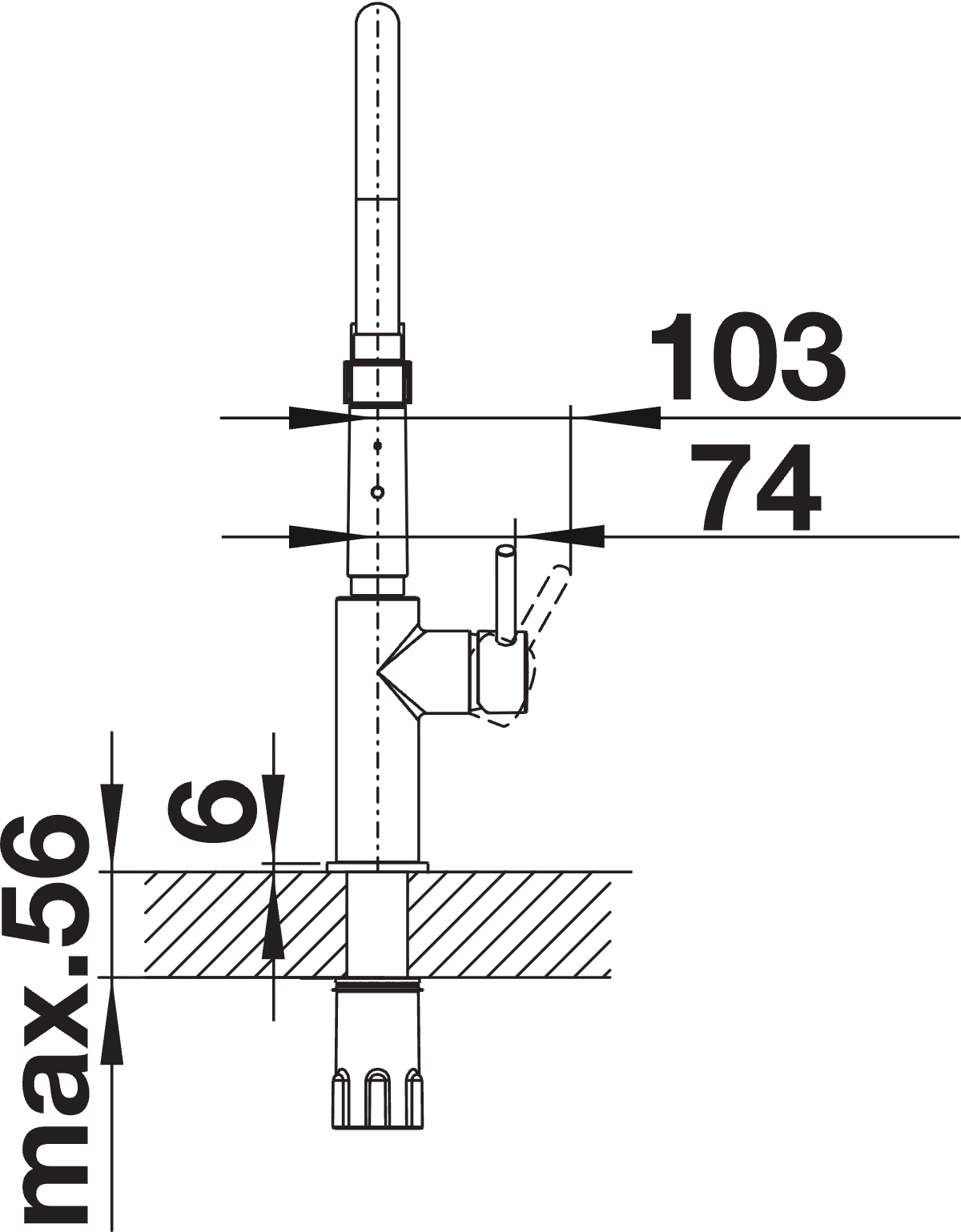 BLANCO Catris-S Flexo Single Lever Kitchen Mixer Tap with Pull Out Spray Side View with Lever