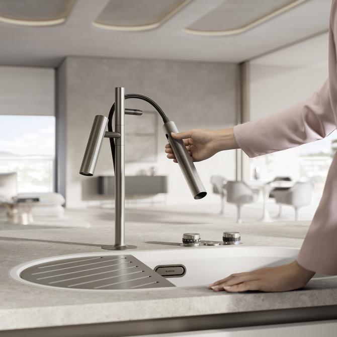 BLANCO Choice Luneoo-S Filter Kitchen Mixer Tap with Pull Out Spray Handspray in Use in a Contemporary Kitchen