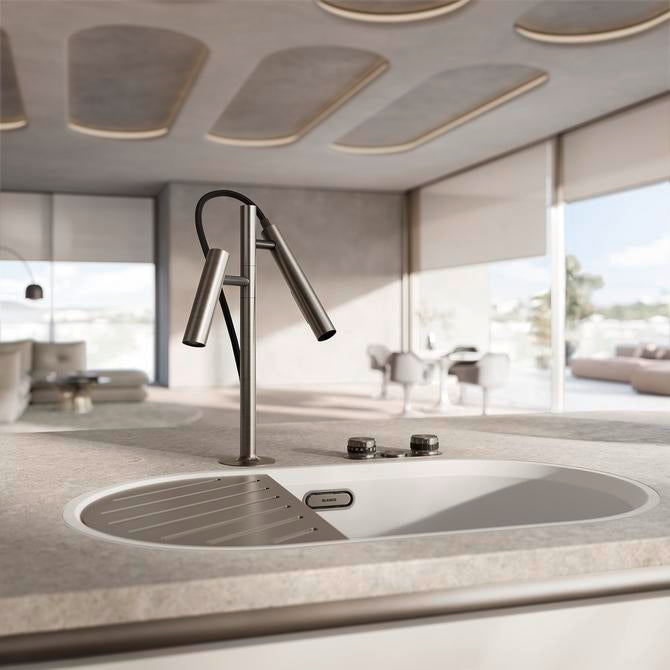 BLANCO Choice Luneoo-S Filter Kitchen Mixer Tap with Pull Out Spray in Satin Dark Steel in a Contemporary Kitchen
