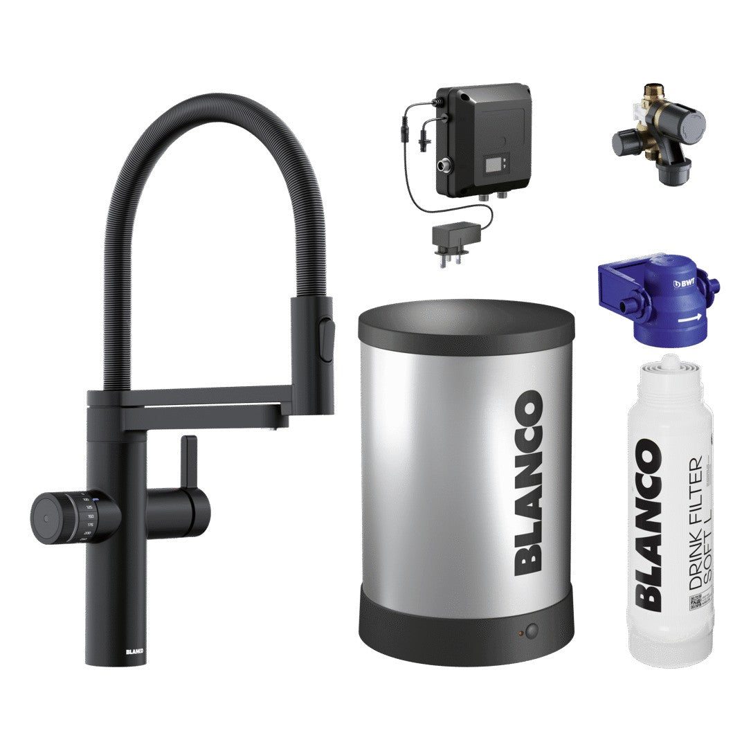 BLANCO Evol-S Pro 4-in-1 Boiling Water Kitchen Tap in Black Matt