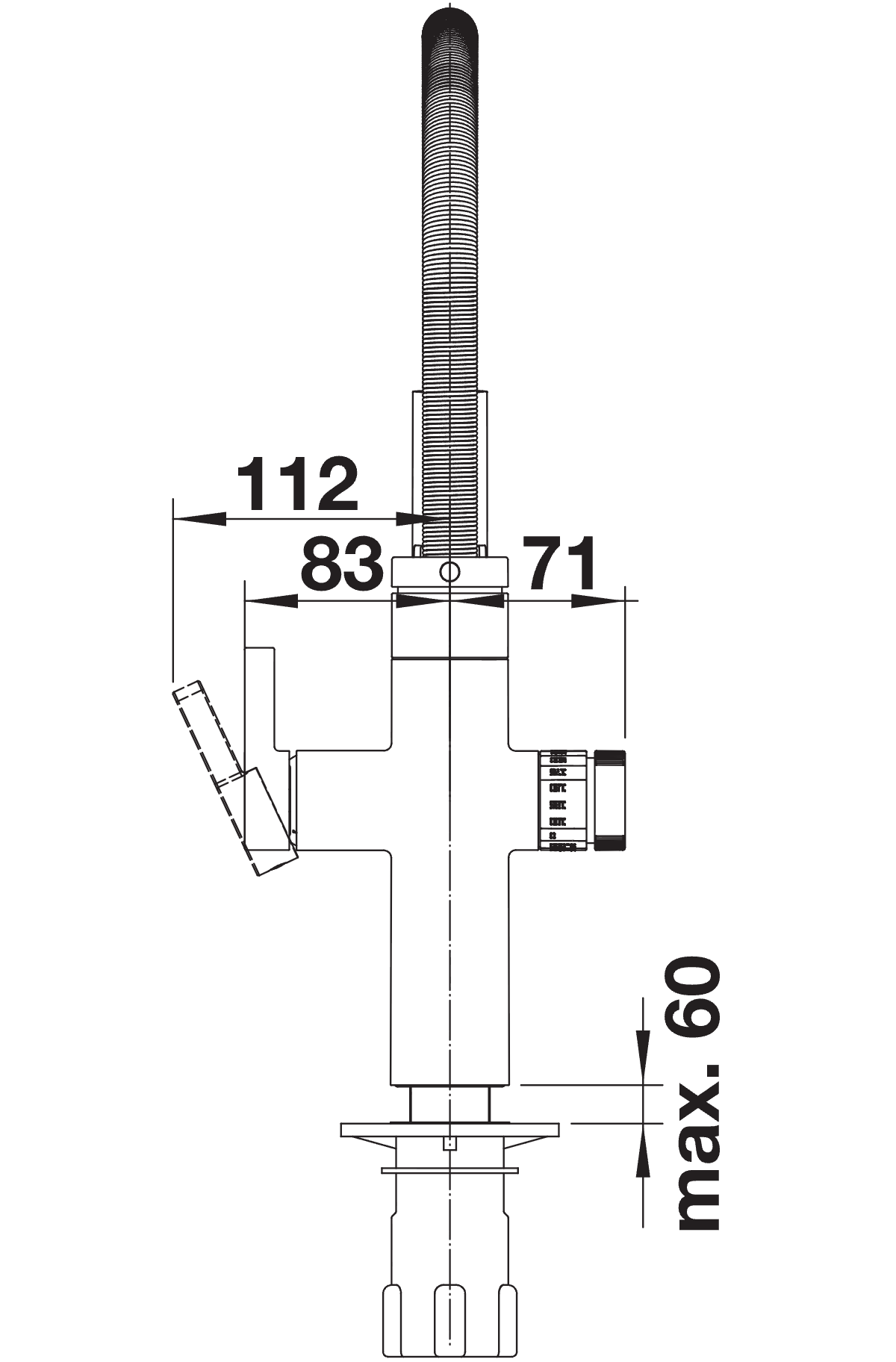BLANCO Evol-S Pro 4-in-1 Boiling Water Kitchen Tap Technical Drawing