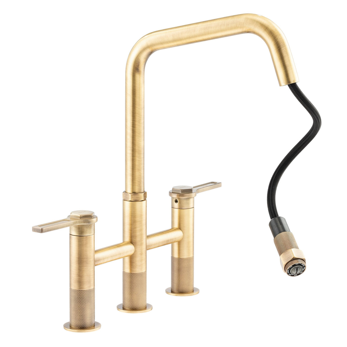 Abode Hex Dual Lever Pull Out Spray Bridge Kitchen Mixer Tap