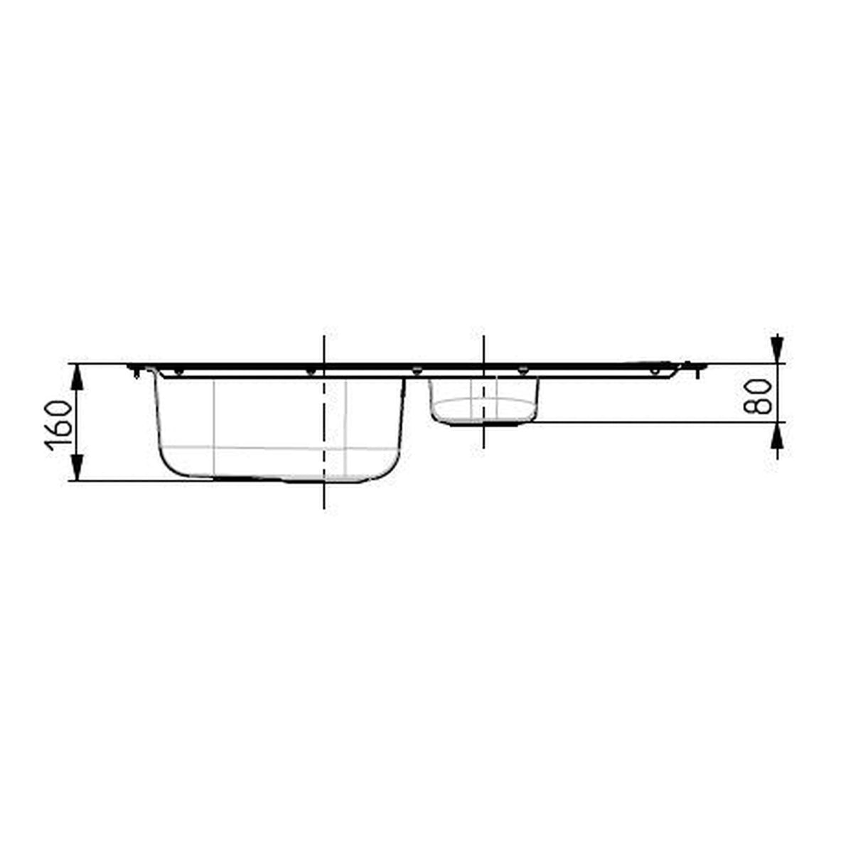 Alveus Line 70 rrInset Sink For 500mm Cabinet in One and Half Bowl Stainless Steel Depth Dimension