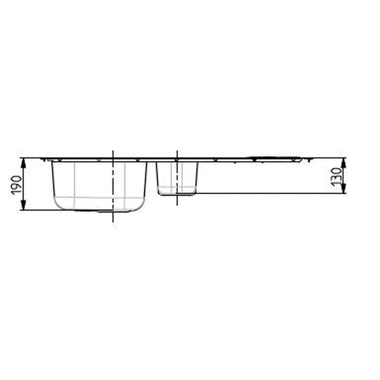 Technical Drawing with Dimensions for Alveus Line Maxim 10 Inset Sink for 600mm Cabinet in One and Half Bowl Stainless Steel Depth Dimension