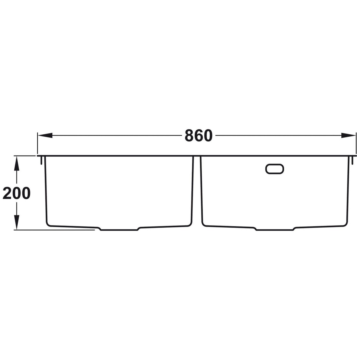 Technical Drawing with Dimensions for Rangemaster Kube Undermount Inset Mount Double Bowl Kitchen Sink For 900mm Cabinet in Stainless Steel