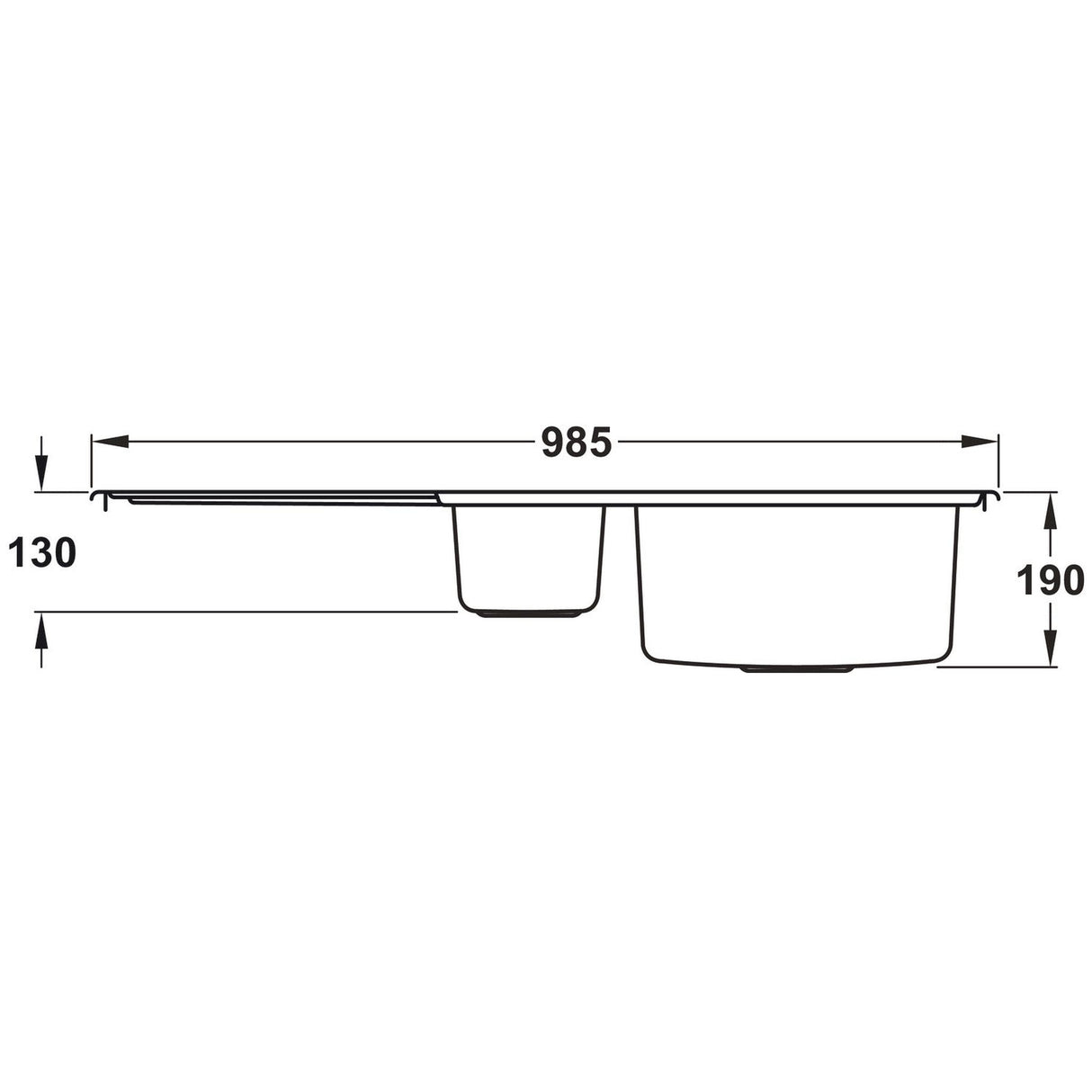Rangemaster Rockford Inset Mount One and Half Bowl Kitchen Sink For 600mm Cabinet in Stainless Steel Left Depth Dimension