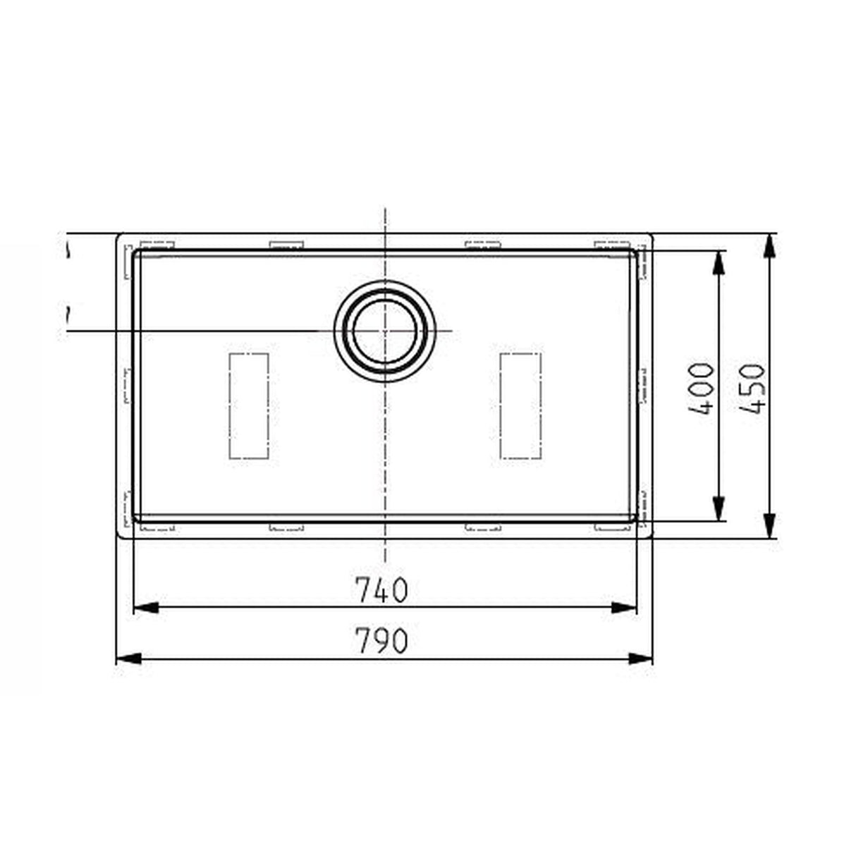 Technical drawing with dimensions for Alveus Quadrix 60 Sink For 800-900mm Cabinet In Single Bowl