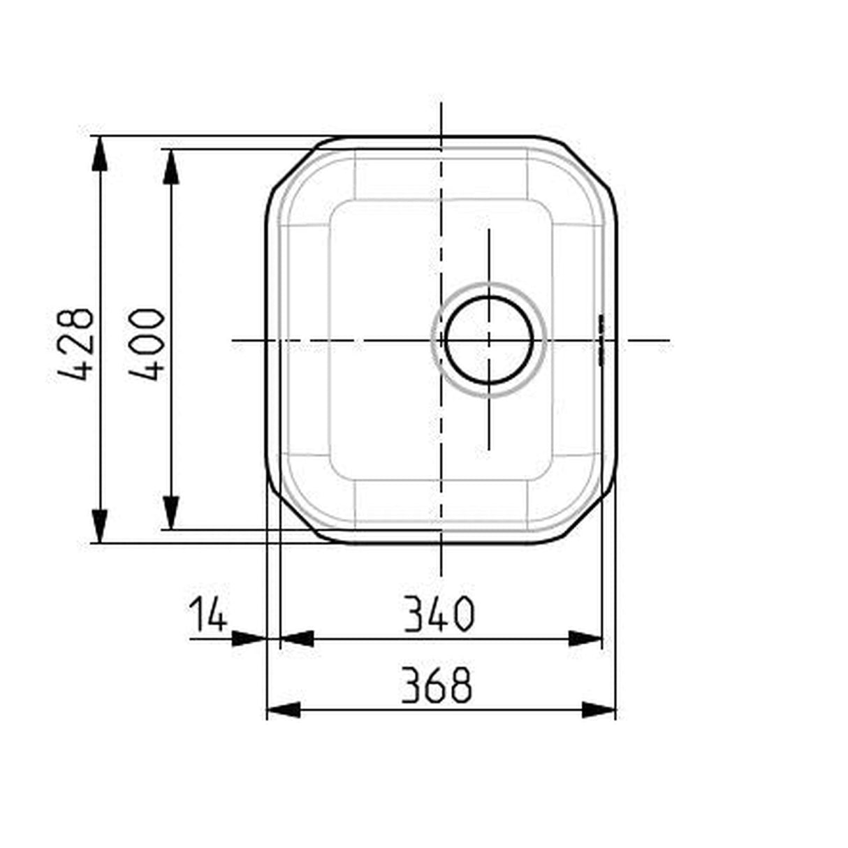 Technical Drawing with Dimensions for Alveus Monarch Variant 40 Undermount Sink For 600mm Cabinet In Single Bowl Stainless Steel