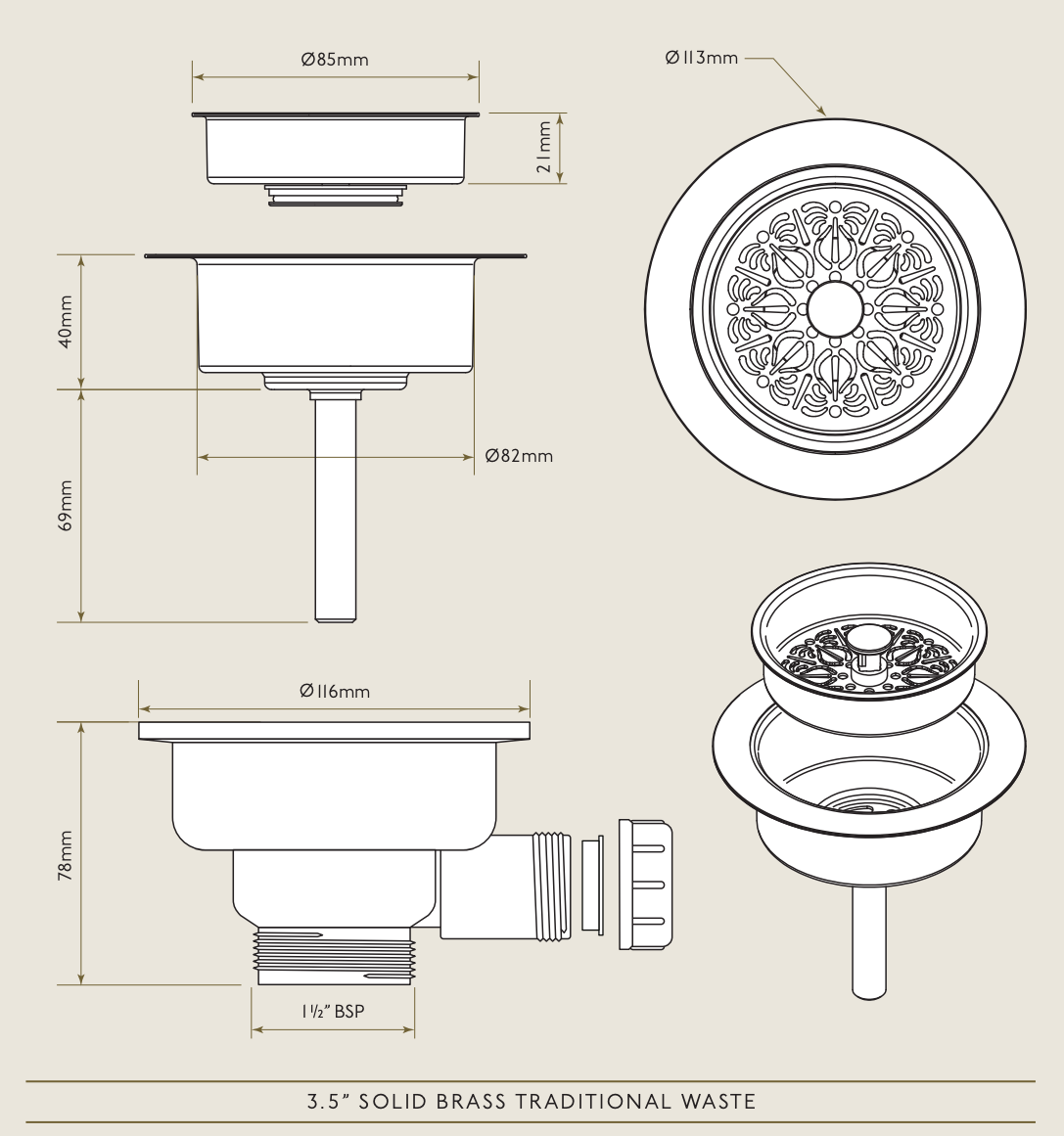 Bidbury & Co. Solid Brass Traditional Luxury Waste Kit