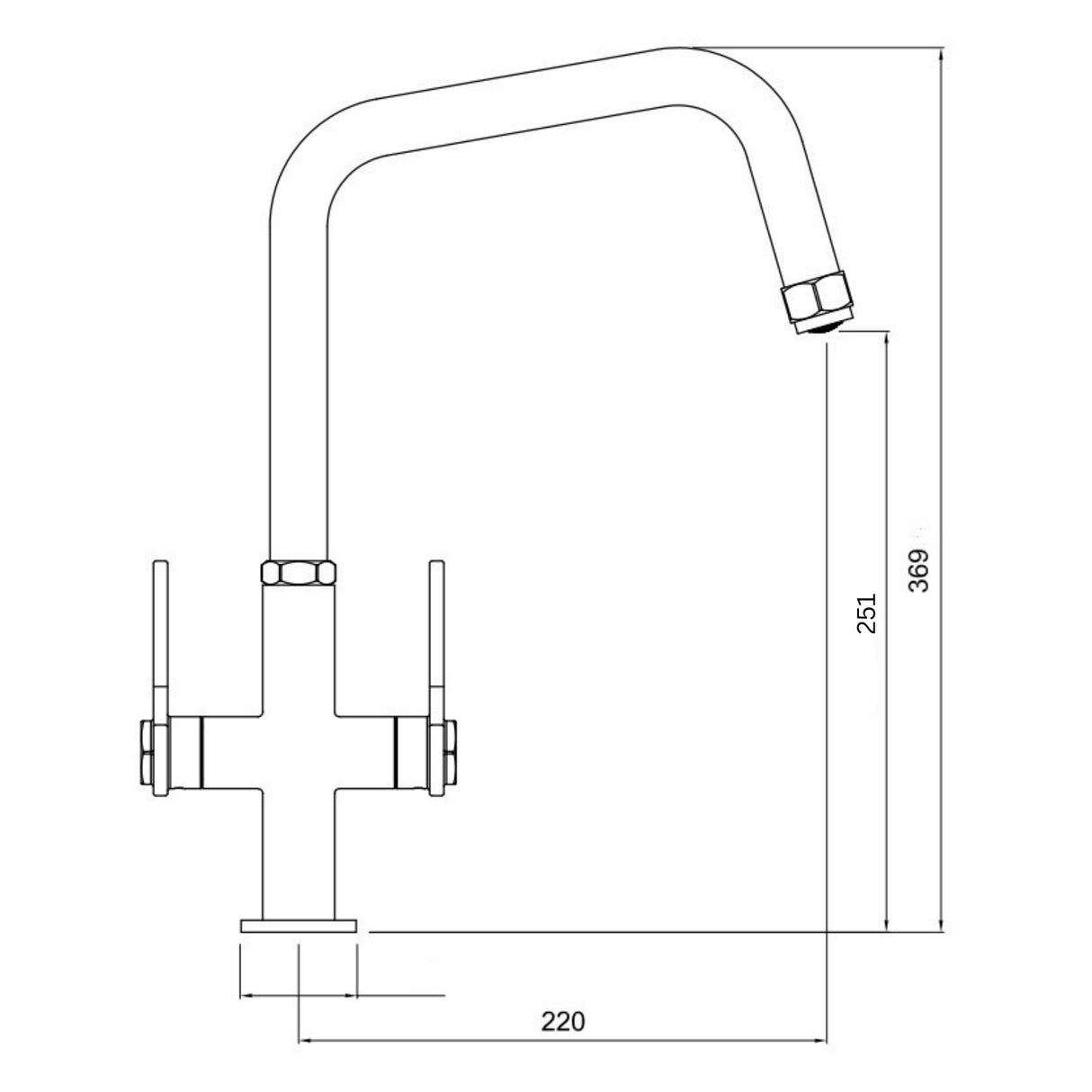 Technical Drawing with Dimensions for Abode Hex Monobloc Mixer Tap with Dual Lever