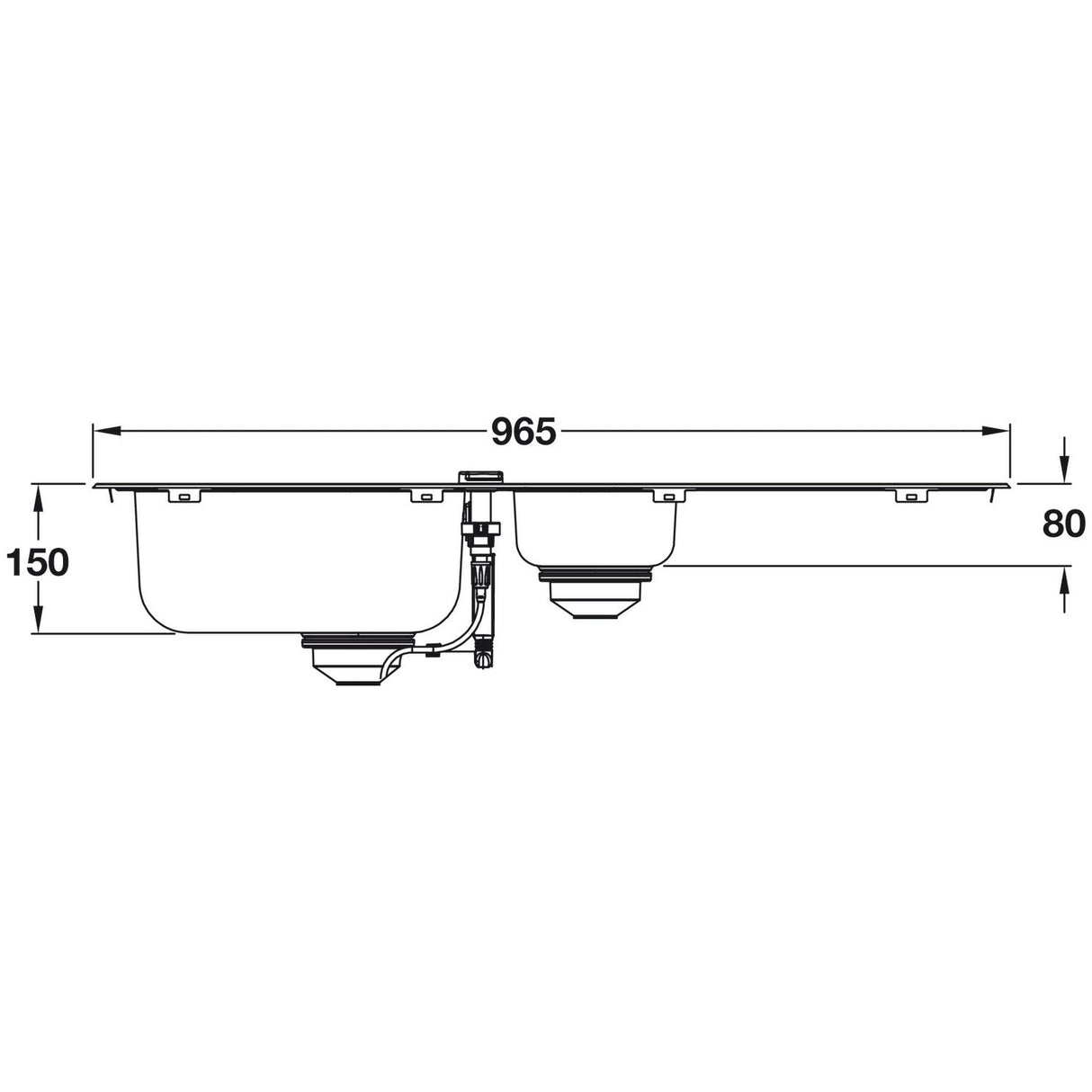 Technical drawing with dimensions for Grohe K200 Inset Mount One and Half Bowl Kitchen Sink for 600mm Cabinet in Stainless Steel Satin_1
