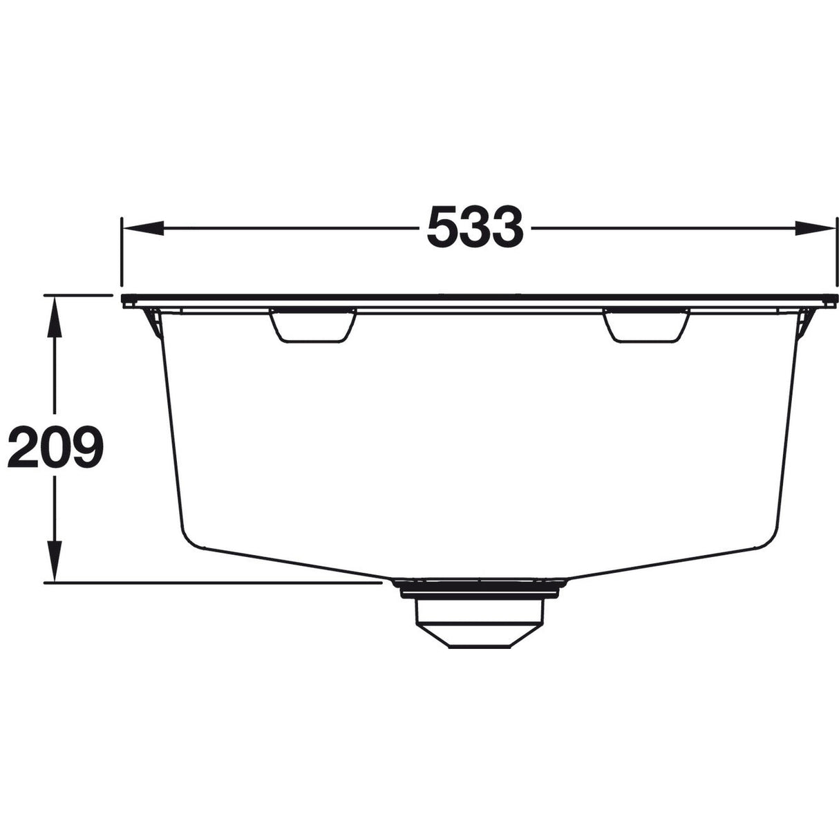 Technical Drawing for Grohe K700 Undermount, Inset Mount Single Bowl Kitchen Sink For 600mm Cabinet in Stainless Steel Black - Dimension 2