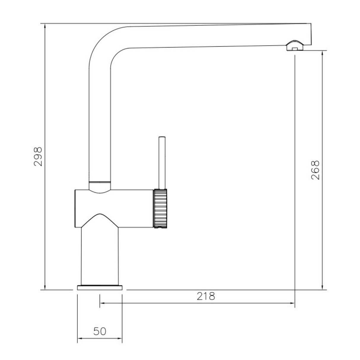 Technical Drawing with Dimensions for Abode Fraction L-Spout Tap With Single Lever