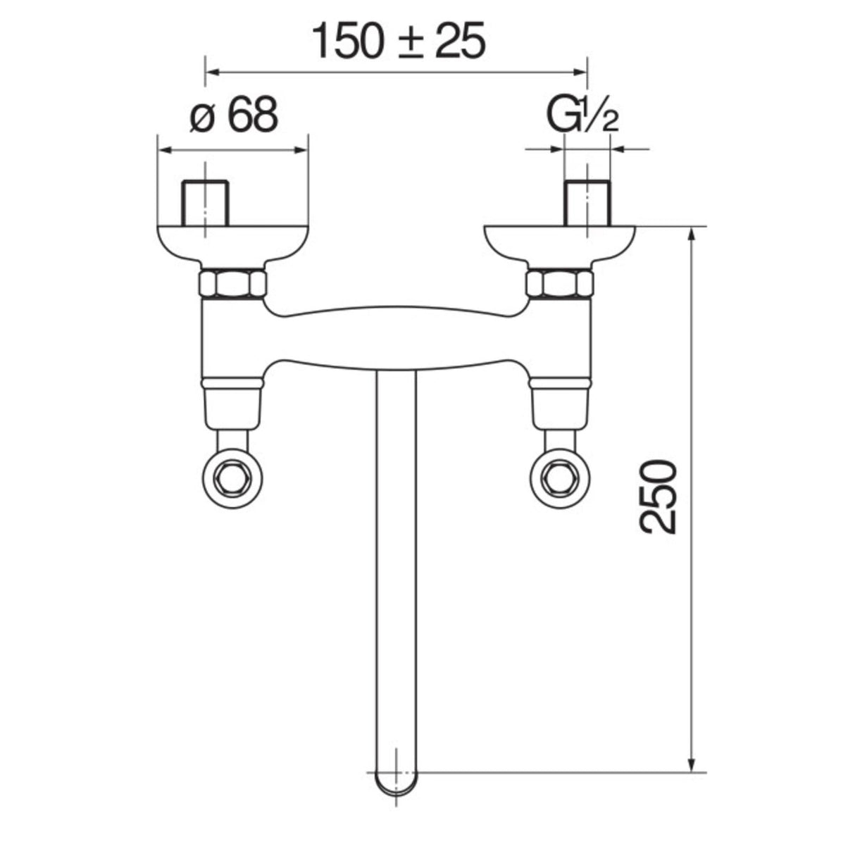 Technical Drawing with Dimensions for Nobili Antica Traditional Style Wall Mounted Dual Lever Kitchen Tap