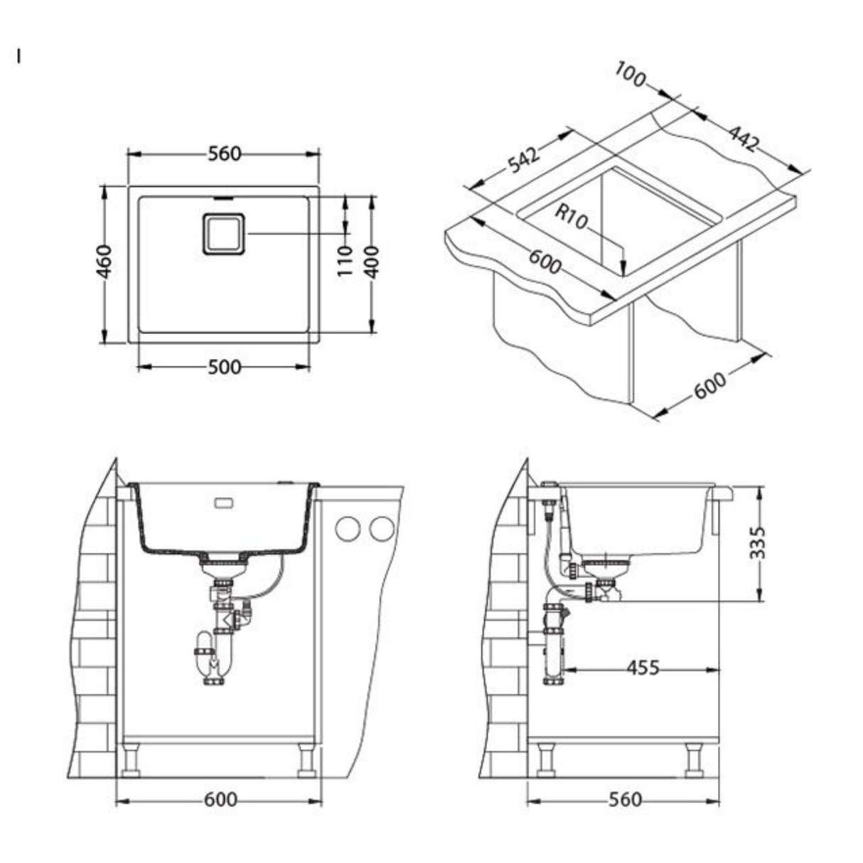 Alveus Quadrix 50 Sink for 800-900mm Cabinet in Single Bowl Chocolate Inset