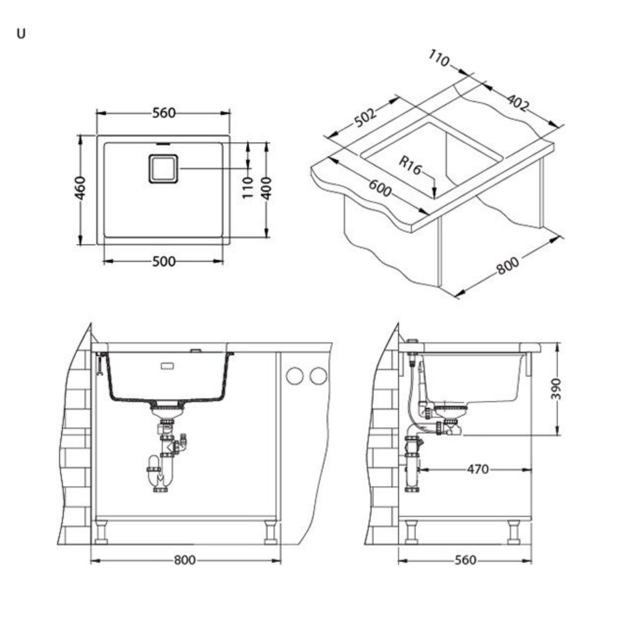 Alveus Quadrix 50 Sink for 800-900mm Cabinet in Single Bowl Chocolate Undermount