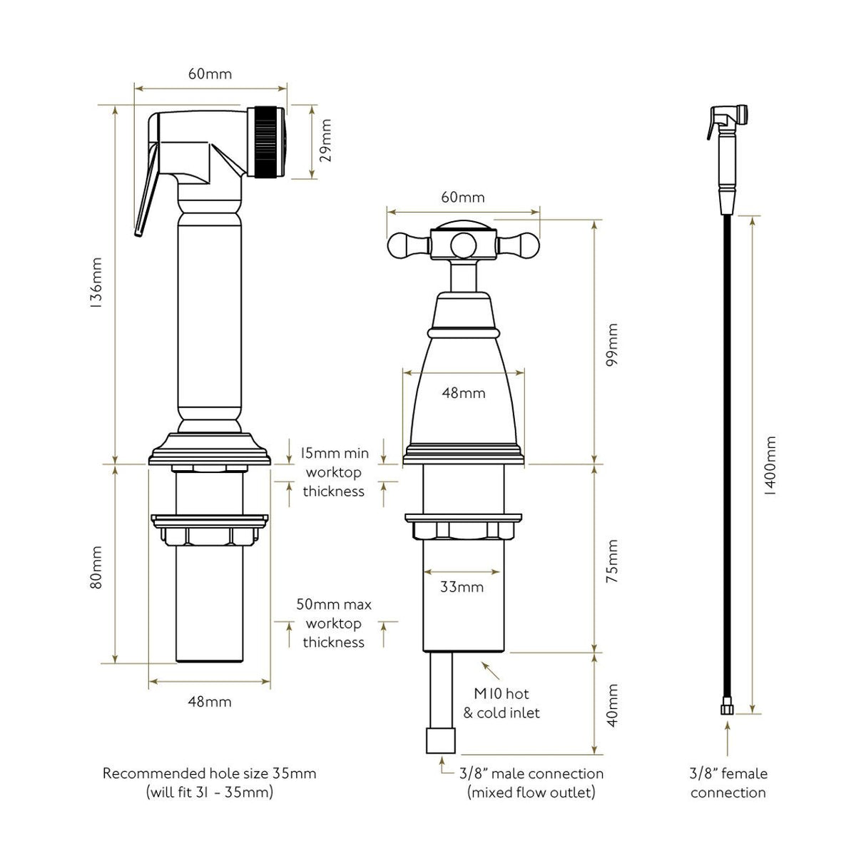 Bidbury & Co. Chalford Independent Pull Out Spray With Crosshead Handle