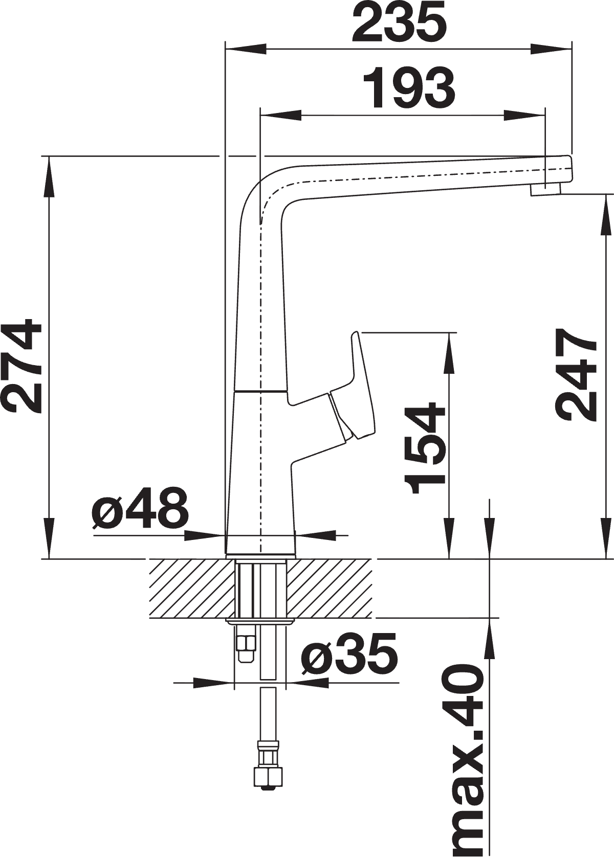 BLANCO Avona Single Lever Kitchen Mixer Tap Dimensions