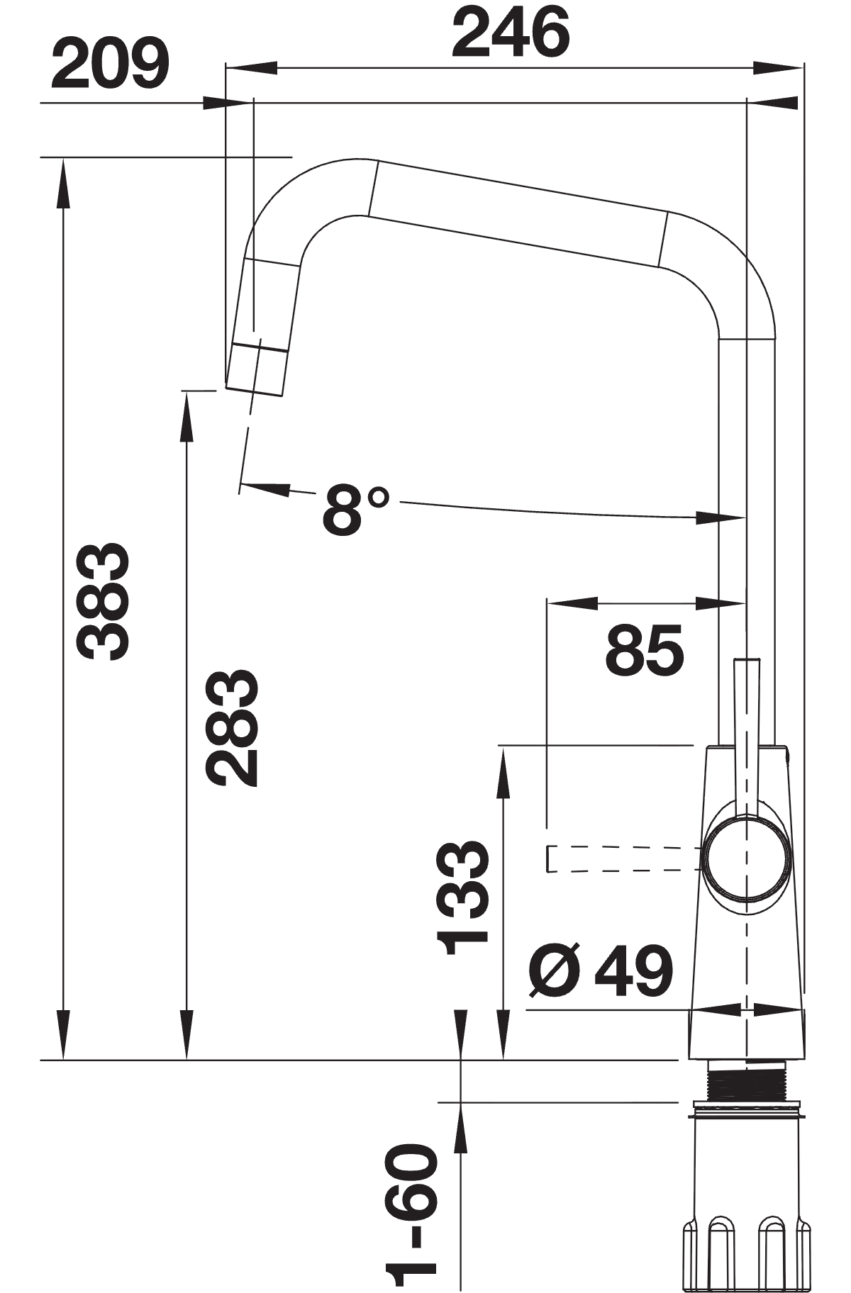 BLANCO Jax Dual Lever Kitchen Mixer Tap Dimensions