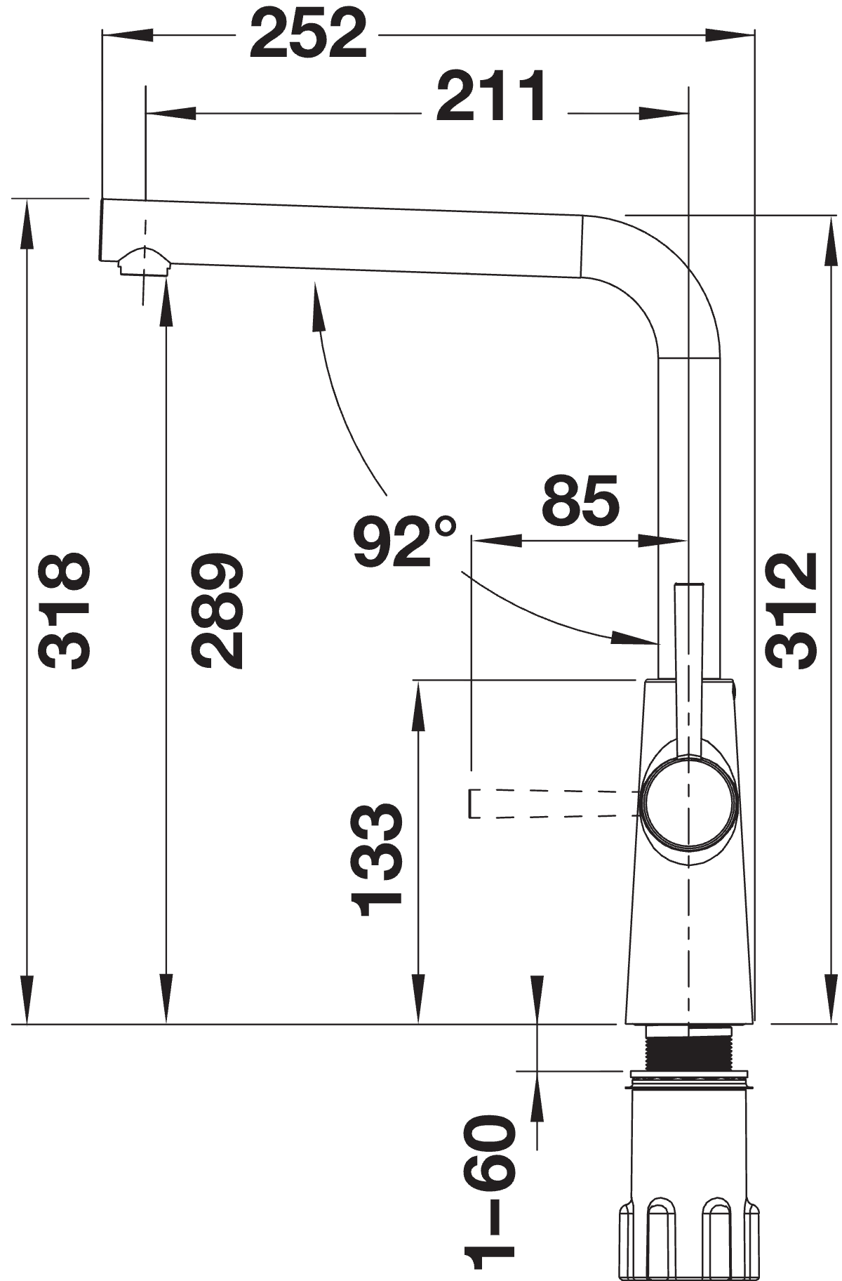 BLANCO Lax Dual Lever Kitchen Mixer Tap with 360° Swivel Spout Dimensions