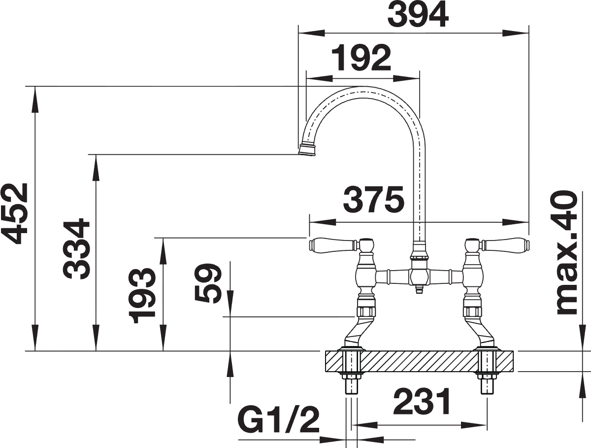 BLANCO Vicus Bridge Twin Lever Kitchen Mixer Tap Dimensions