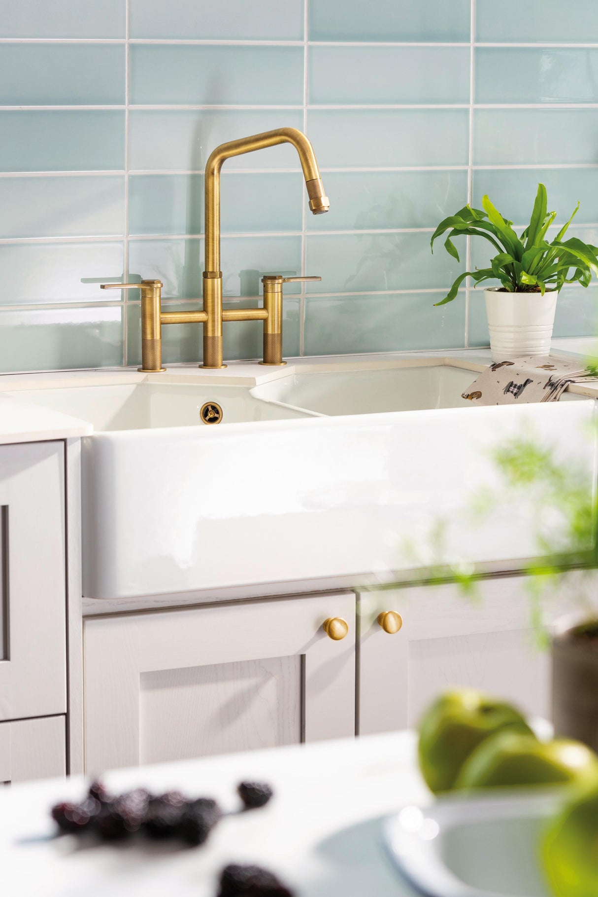 Abode Hex Dual Lever Pull Out Spray Bridge Kitchen Mixer Tap