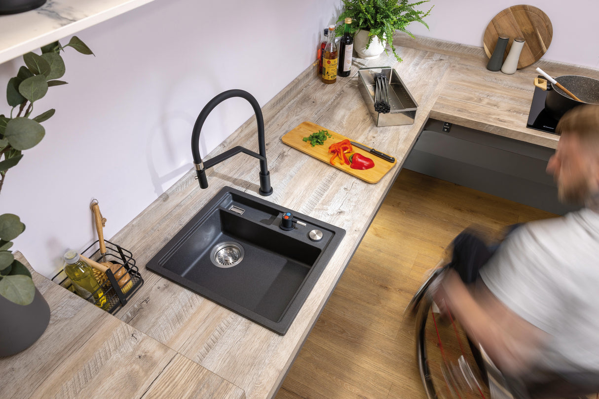 Abode LivInc Compact 1.25 Bowl Inset Granite Kitchen Sink in Black Metallic