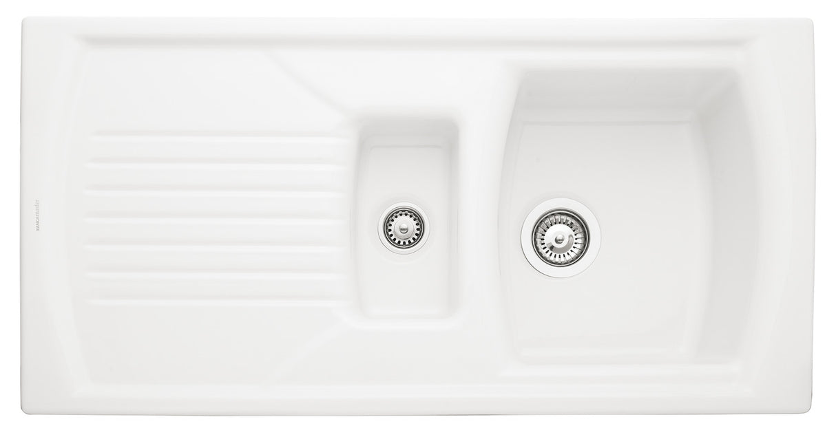 Rangemaster Tenby 1.5 Bowl Inset Ceramic Kitchen Sink in White