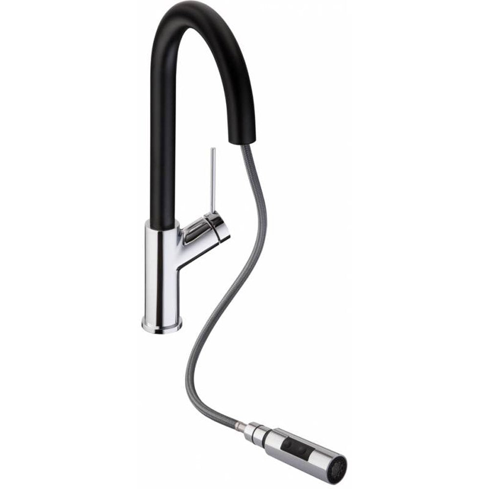 Abode Virtue Nero Pull Out Rinser Chrome Kitchen Mixer Tap
