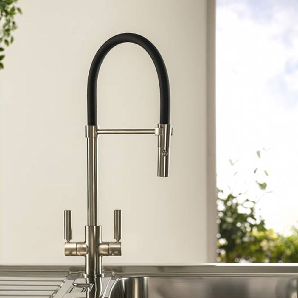 Abode Globe Twin Lever Pull Out Kitchen Sink Tap